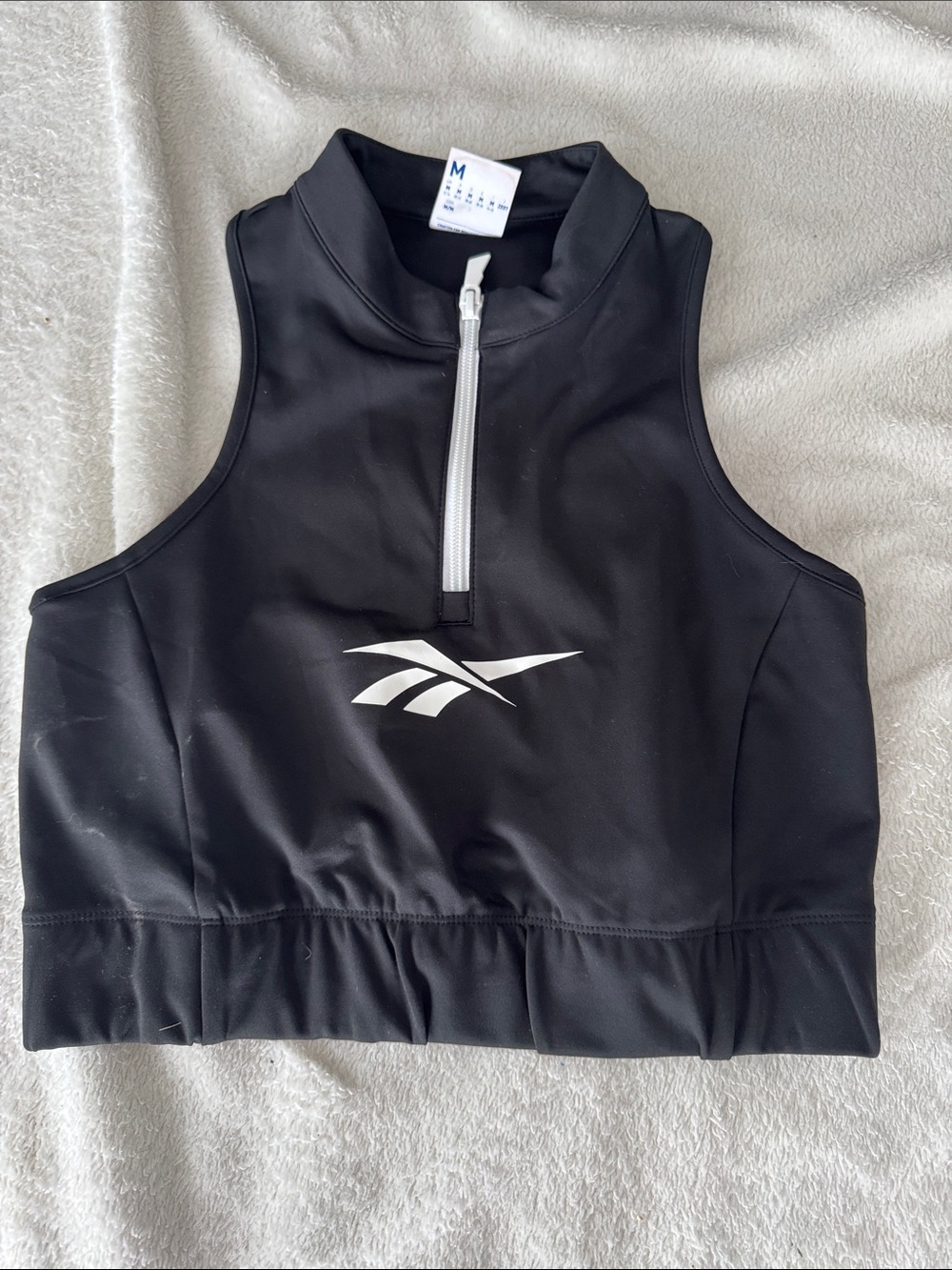 Reebok Black High-Neck Zip-Front Crop Top